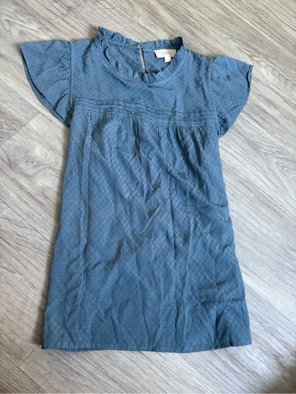 LOFT Blue Textured Ruffle-Yoke Flutter Sleeve Top